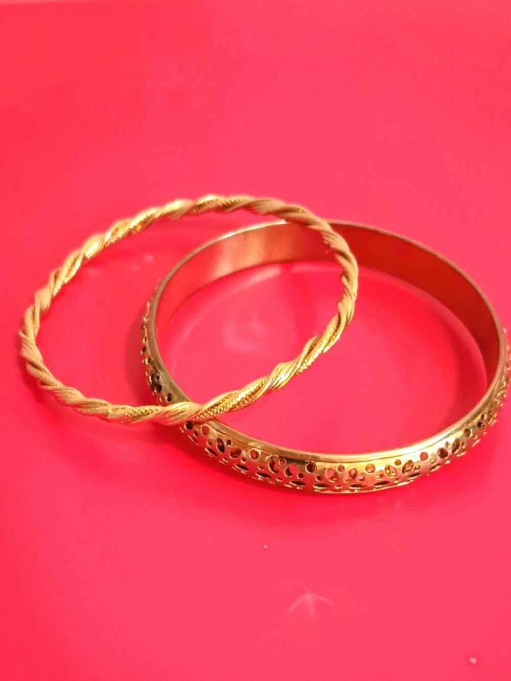 Floral Filigree Dome Bangle & Polished Etched Twisted 2 Pc Ornate Bracelets 8.25